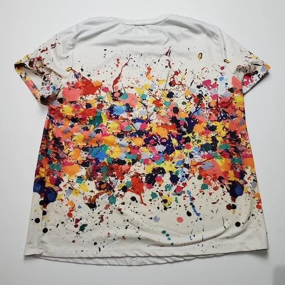 Finjani Paint Splatter Graphic Tee Women's Top Rainbow Color LGBT Size Small - Picture 2 of 6